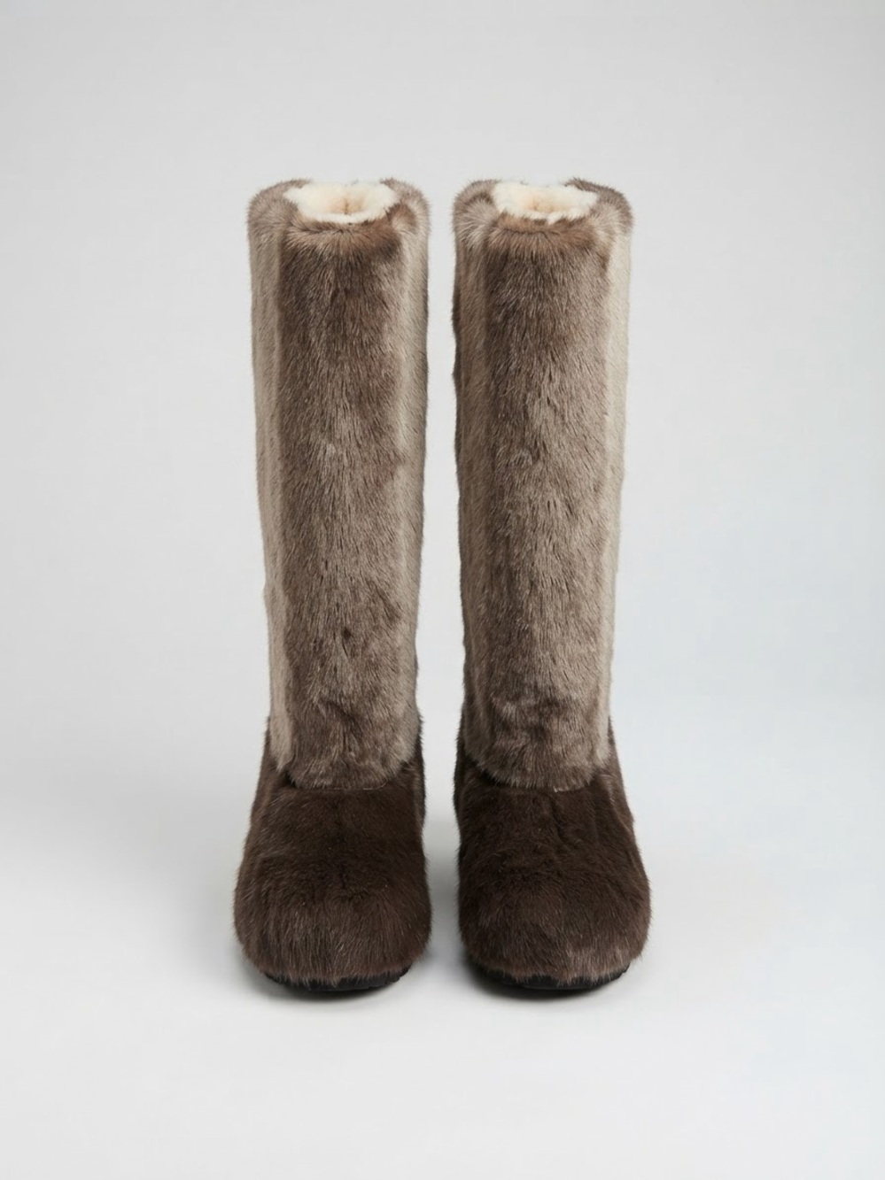 Vintage Luxe real Fur Mid-Calf Winter Boots Taupe Cream Y2K Statement Footwear